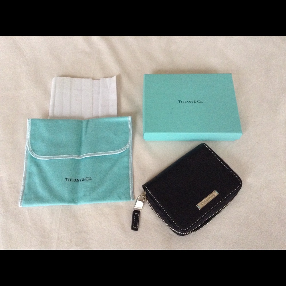 Tiffany & Co. Zip Card Case/Wallet, Black Grain